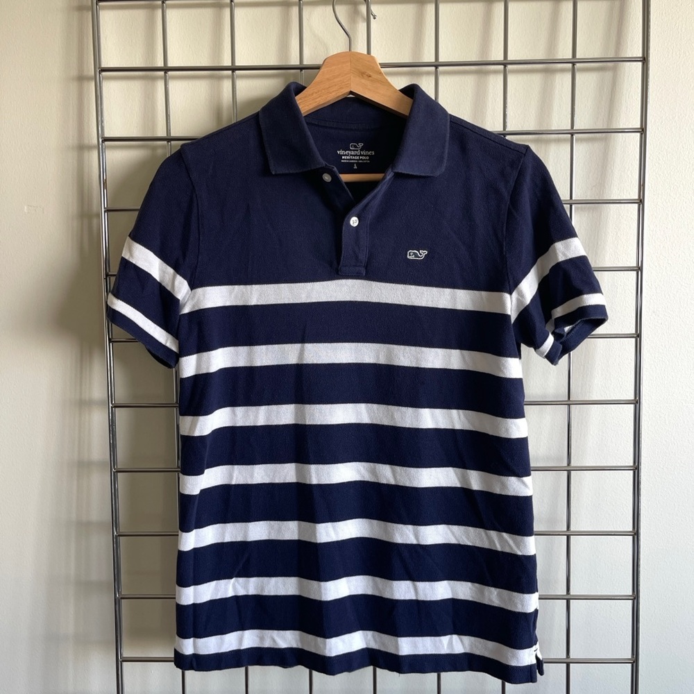 Vineyard Vines Women's Navy and White Striped Polo
